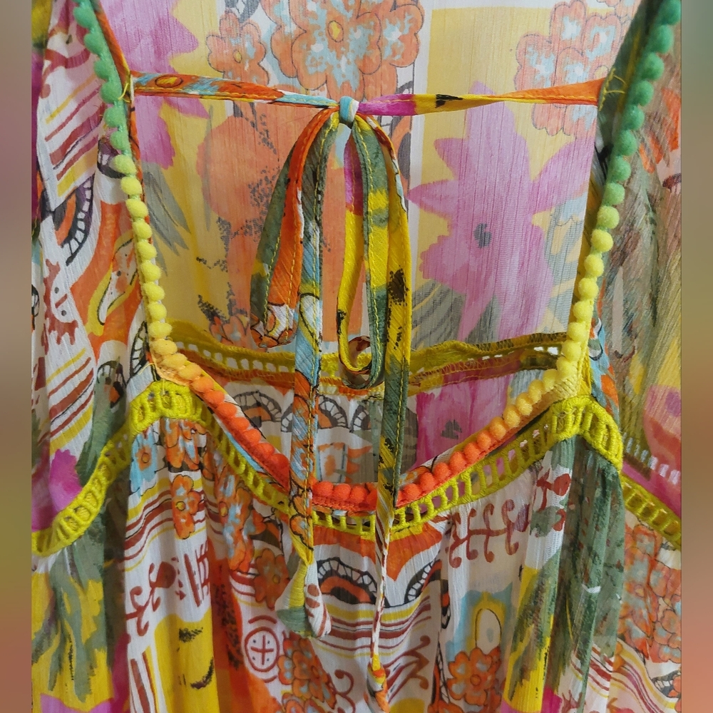 America & Beyond Yellow Floral Maxi Sundress with Pink & Orange Accents - Picture 5 of 6